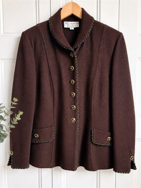 St. John Collection by Marie Gray Brown Knit Blazer Jacket Size 8 Santana Knit